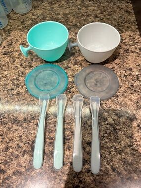 Skip Hop Snack Bowls with Lids and Feeding Spoons - Aqua & Light Gray